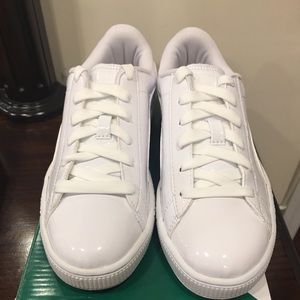 All White Patent Leather Signature Puma Basket